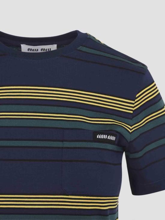 27SS 미우미우 반팔 티셔츠 MJNA09SOOO18ZVF0V9D Blue - MIU MIU