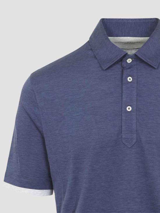 26SS 브루넬로 쿠치넬리 폴로 티셔츠 MR8333966CTA27 Denim - BRUNELLO CUCINELLI