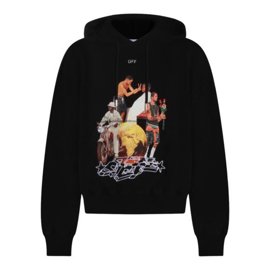 25FW 오프화이트 프린트 후드 티셔츠셔츠 OMBB118F25FLE0011001 Black