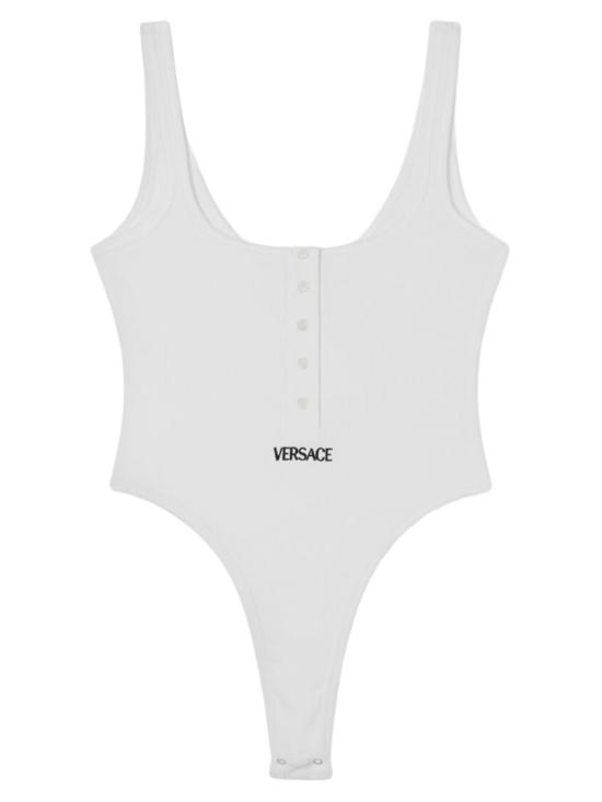 26SS 베르사체 로고 자수 립드 코튼 바디수트 10196881A095511W010 White