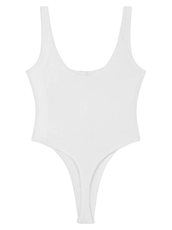 26SS 베르사체 로고 자수 립드 코튼 바디수트 10196881A095511W010 White - VERSACE