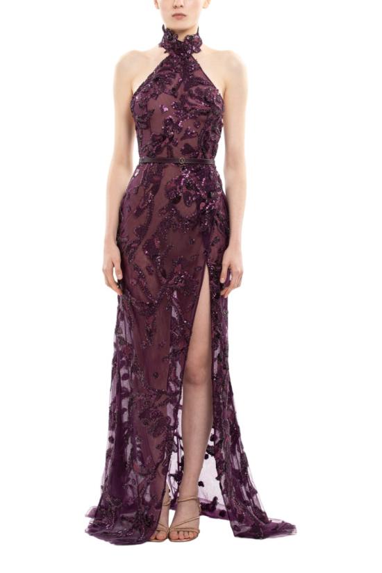  사이드 코베이시 롱 원피스 홀터넥 자수 튤 드레스 - SAIID KOBEISY