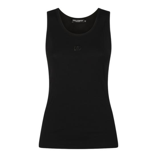 26SS 돌체앤가바나 DG 자수 & 라인스톤 립 탱크탑 F8V40ZGDDL8N0000 Black