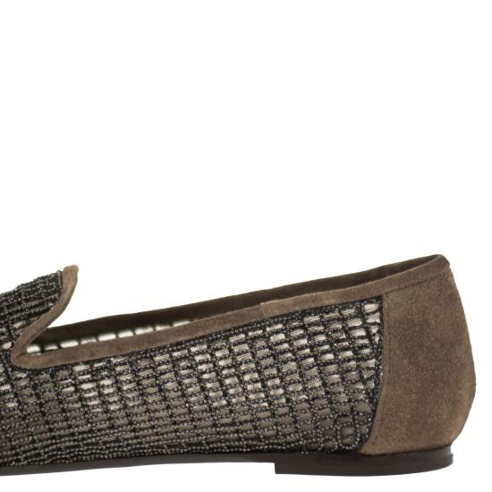 26SS 브루넬로 쿠치넬리 스웨이드 프레셔스 네트 자수 플랫 슈즈 MZSFC3172 BROWN - BRUNELLO CUCINELLI