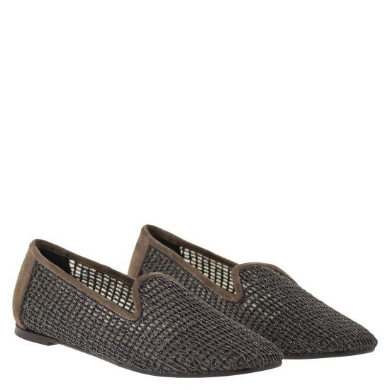 26SS 브루넬로 쿠치넬리 스웨이드 프레셔스 네트 자수 플랫 슈즈 MZSFC3172 BROWN - BRUNELLO CUCINELLI
