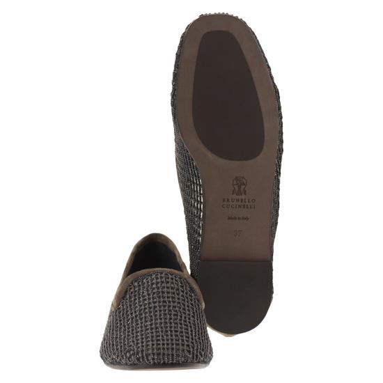 26SS 브루넬로 쿠치넬리 스웨이드 프레셔스 네트 자수 플랫 슈즈 MZSFC3172 BROWN - BRUNELLO CUCINELLI