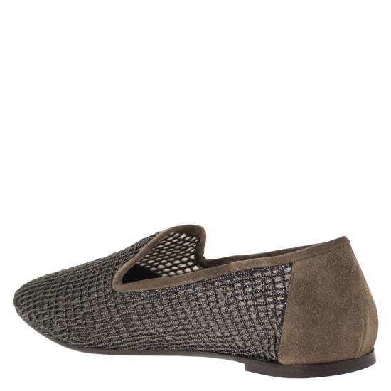 26SS 브루넬로 쿠치넬리 스웨이드 프레셔스 네트 자수 플랫 슈즈 MZSFC3172 BROWN - BRUNELLO CUCINELLI