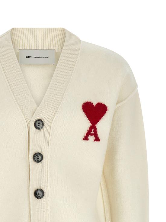 26SS 아미 하트 로고 인타르시아 V넥 가디건 UKC367018154 White - AMI
