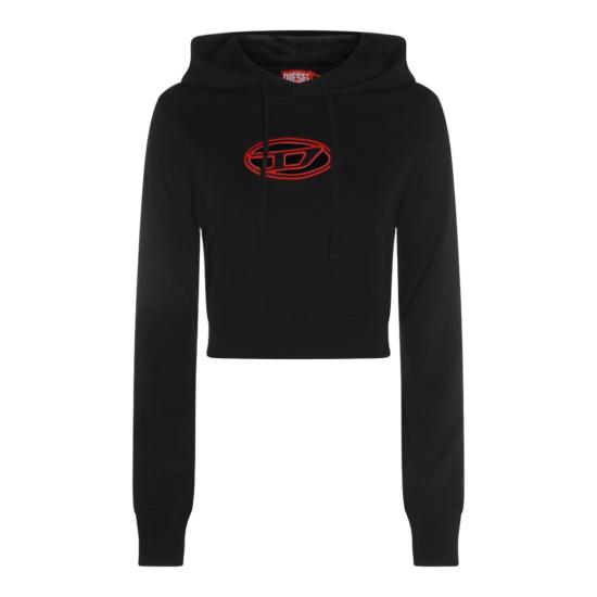 25FW 디젤 F 슬리미 후드 Od 컷 아웃 로고 크롭 후드티셔츠 A157140GRAC9XXC Black