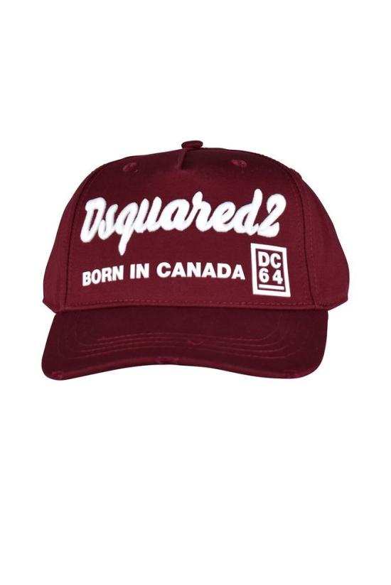  디스퀘어드2 모자 상징적인 자수가 놓인 버건디 코튼 캡