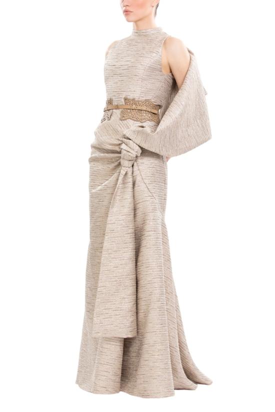  사이드 코베이시 롱 원피스 연한 금색 브로케이드 드레스 - SAIID KOBEISY