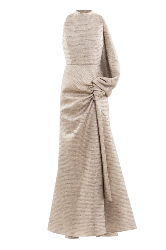  사이드 코베이시 롱 원피스 연한 금색 브로케이드 드레스