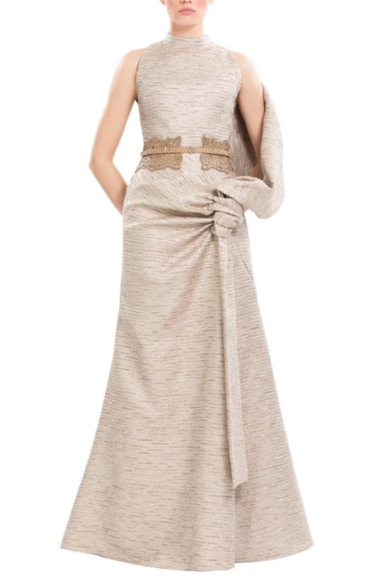  사이드 코베이시 롱 원피스 연한 금색 브로케이드 드레스 - SAIID KOBEISY