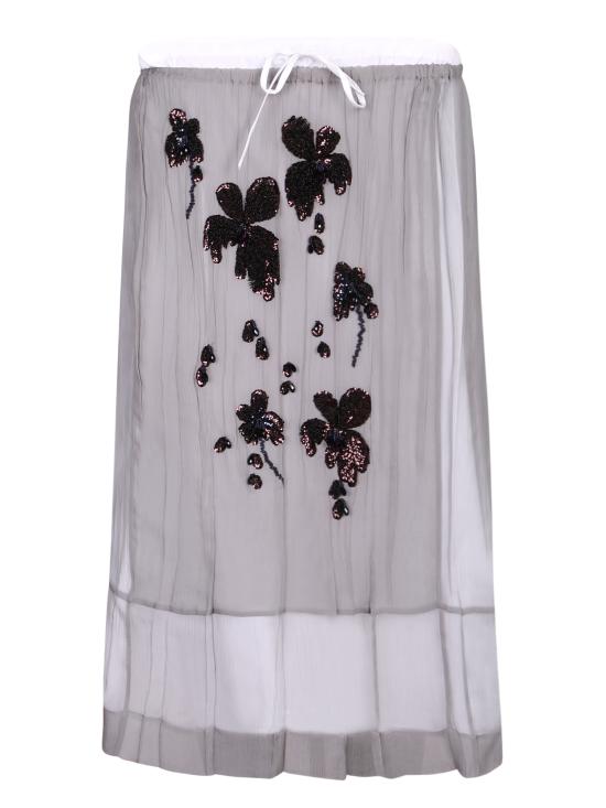 26SS 프라다 자수 시폰 미디 스커트 P172ZR 18QL F0024 Grey