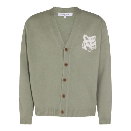 25FW 메종키츠네 폭스 헤드 인타르시아 메리노 가디건 PM00509KM03290396 Grey