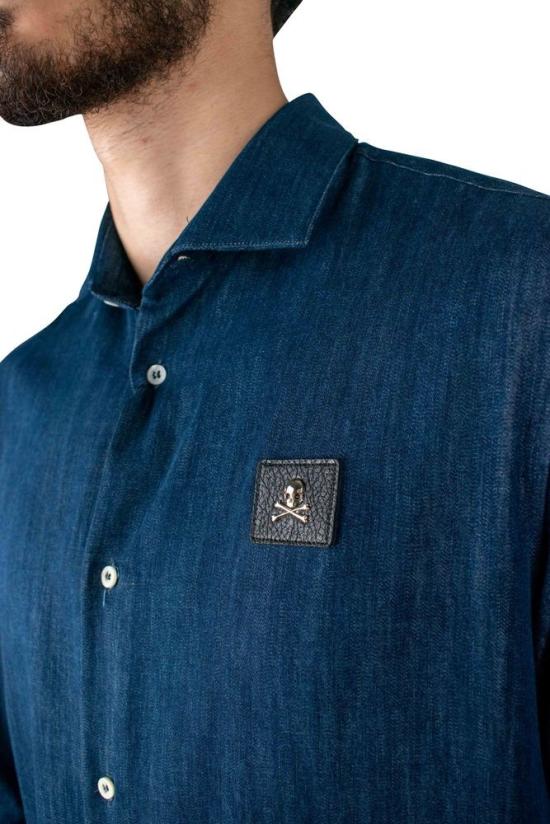  필립 플레인 데님 셔츠 다이아몬드 컷 L 스컬 셔츠 - PHILIPP PLEIN