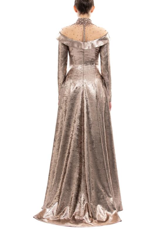  사이드 코베이시 롱 원피스 장식이 돋보이는 오프숄더 라메 드레스 - SAIID KOBEISY