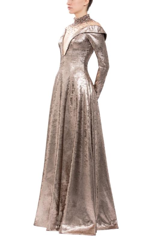  사이드 코베이시 롱 원피스 장식이 돋보이는 오프숄더 라메 드레스 - SAIID KOBEISY