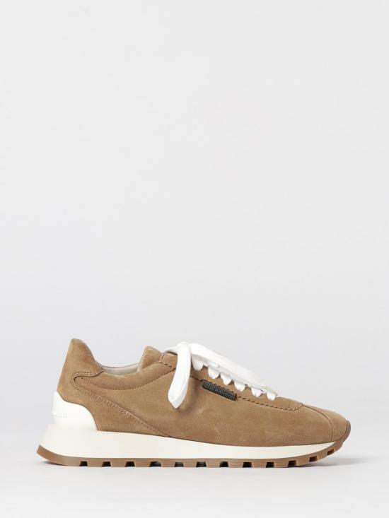 26SS 브루넬로 쿠치넬리 샤이니 탭 디테일 스웨이드 러닝 스니커즈 MZSFG2110 C2767 Brown