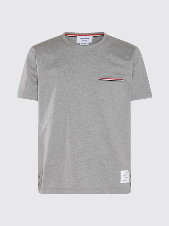 26SS 톰브라운 미디움 웨이트 저지 팁 포켓 크루넥 티셔츠 MJS010A01454 055 Grey - THOM BROWNE