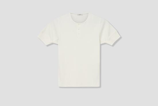 26SS 르메르 반팔 티셔츠 골지 헨리넥 탑 - 면 린넨 골지 저지 TS0007 LJ1030 화이트