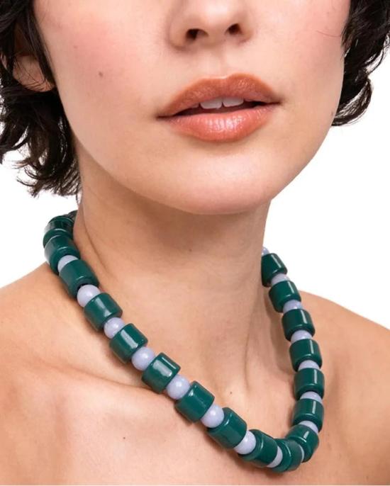  헐 뉴 트라이비 목걸이/팬던트 그녀의 새로운 부족 병과 블루 레이스 아게이트 잡다한 비즈 두 개 목걸이 녹색 - HER NEW TRIBE