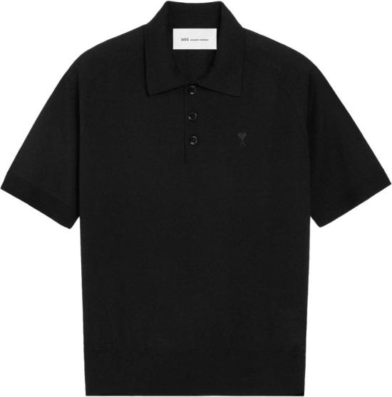 26SS 아미 스몰 하트 로고 메리노 니트 울 숏슬리브 폴로 HPL438KN00390180 BLACK