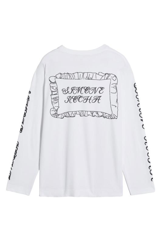26SS 시몬로샤 필로우케이스 로고 프린트 롱 슬리브 티셔츠 5194P63ABCW0569WHITEBLACK - SIMONE ROCHA