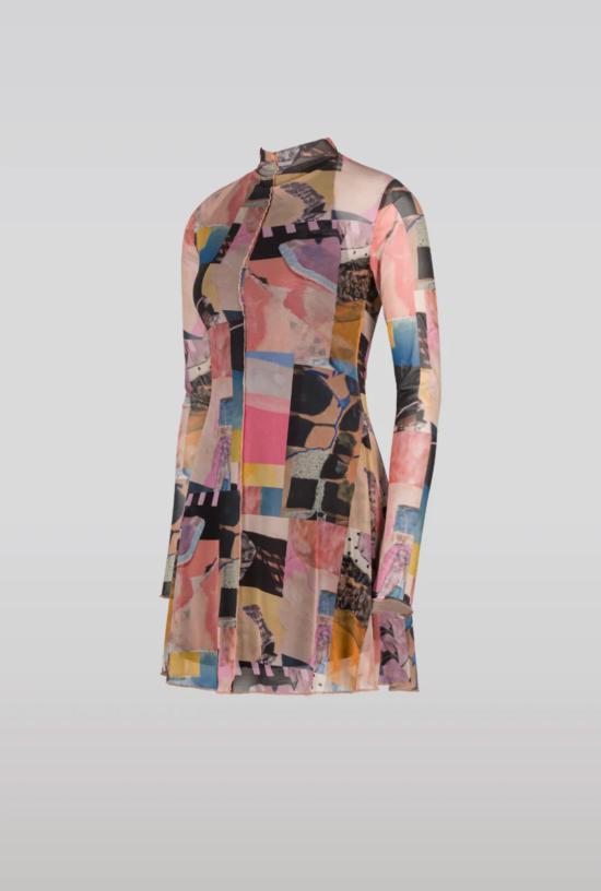  샘디 숏 원피스 사엠디 콜라주 메쉬 미니 드레스 - SAEMDI