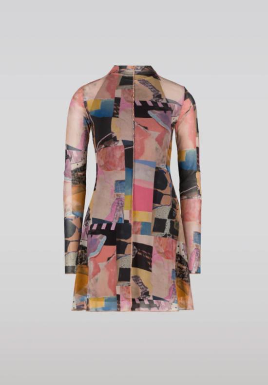  샘디 숏 원피스 사엠디 콜라주 메쉬 미니 드레스