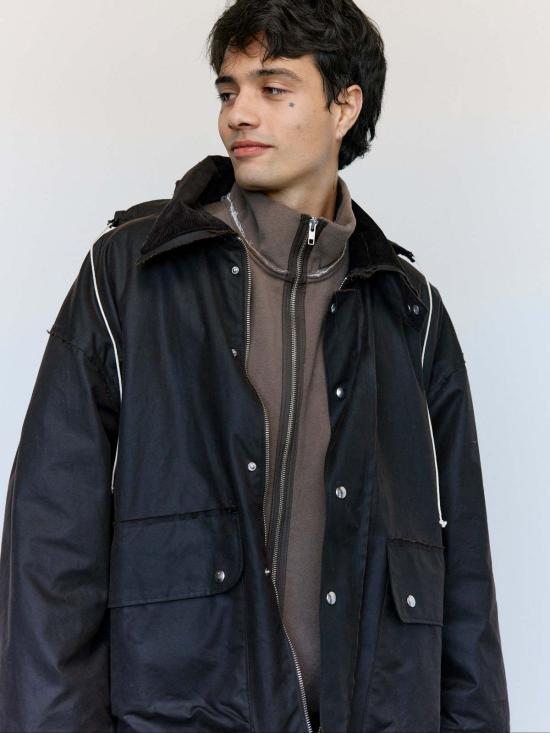  카미엘 포트젠스 자켓 Camiel Fortgens 브라운 왁스 코튼 아웃도어 헌팅 재킷 - CAMIEL FORTGENS