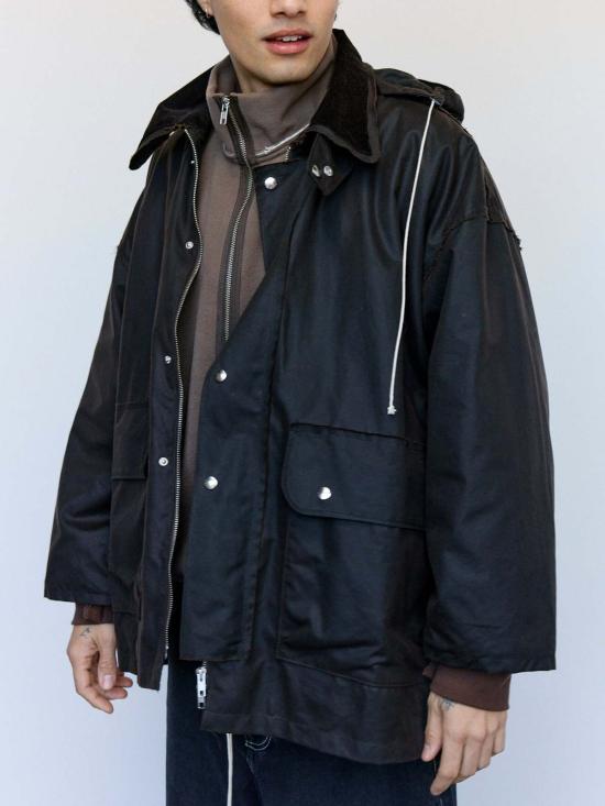  카미엘 포트젠스 자켓 Camiel Fortgens 브라운 왁스 코튼 아웃도어 헌팅 재킷 - CAMIEL FORTGENS