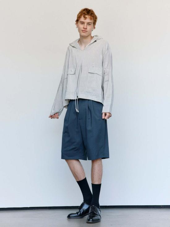  카미엘 포트젠스 자켓 Camiel Fortgens 그레이 & 화이트 스트라이프 리넨 오버헤드 재킷