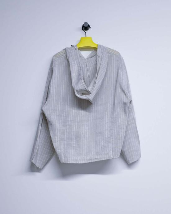  카미엘 포트젠스 자켓 Camiel Fortgens 그레이 & 화이트 스트라이프 리넨 오버헤드 재킷 - CAMIEL FORTGENS