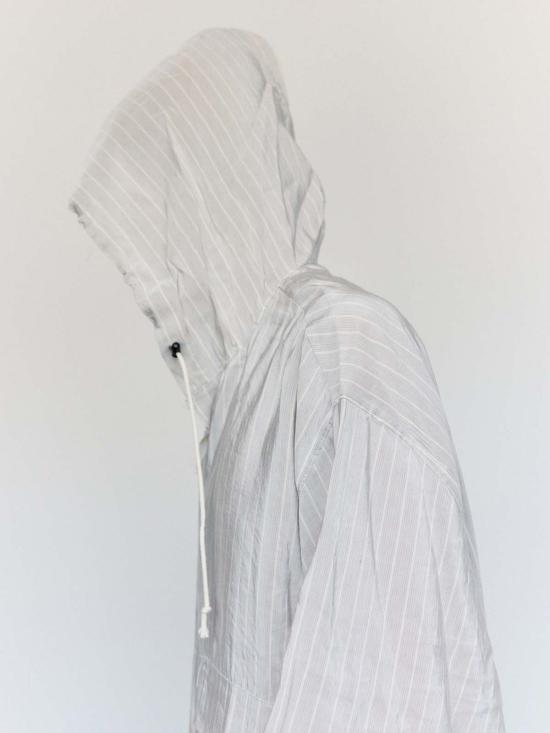  카미엘 포트젠스 자켓 Camiel Fortgens 그레이 & 화이트 스트라이프 리넨 오버헤드 재킷 - CAMIEL FORTGENS