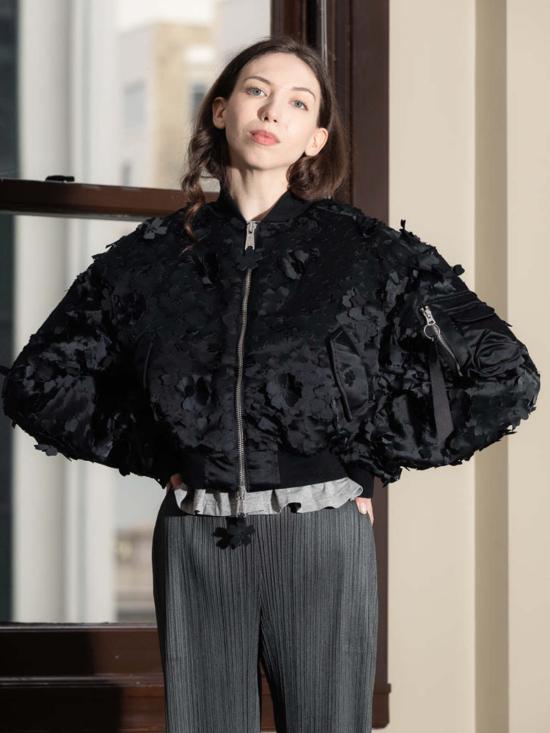  세실리아 반센 봄버 자켓 Cecilie Bahnsen X Alpha Industries Ma 1 Cr 레이저 컷 봄버 재킷 블랙 - CECILIE BAHNSEN