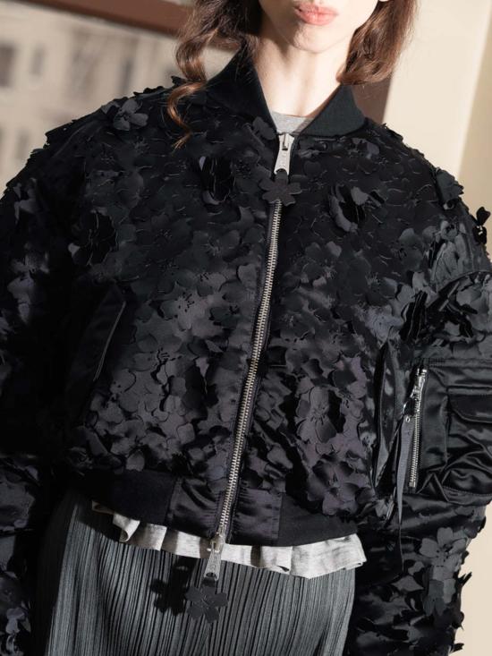  세실리아 반센 봄버 자켓 Cecilie Bahnsen X Alpha Industries Ma 1 Cr 레이저 컷 봄버 재킷 블랙 - CECILIE BAHNSEN