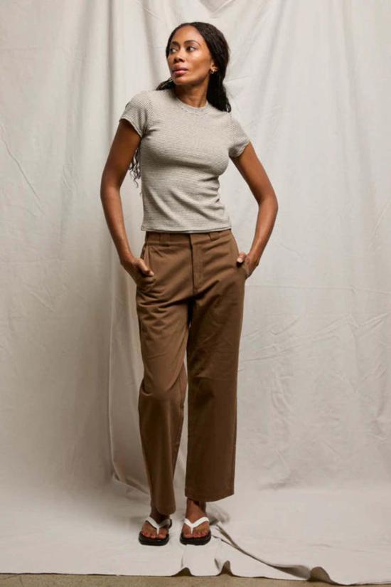  퍼펙트 화이트 티 반팔 티셔츠 주드 럭스 스트라이프 립 크루넥 티 헤더 블랙 스트라이프 - PERFECT WHITE TEE