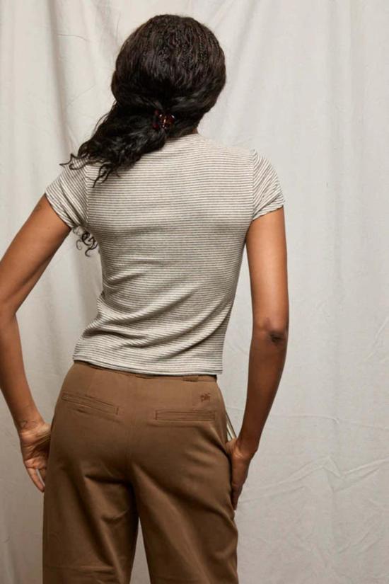  퍼펙트 화이트 티 반팔 티셔츠 주드 럭스 스트라이프 립 크루넥 티 헤더 블랙 스트라이프 - PERFECT WHITE TEE