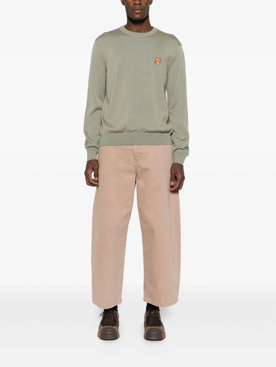25FW 메종키츠네 폭스 헤드 메리노 레귤러 스웨터 PM00801KT1881 Green - MAISON KITSUNE