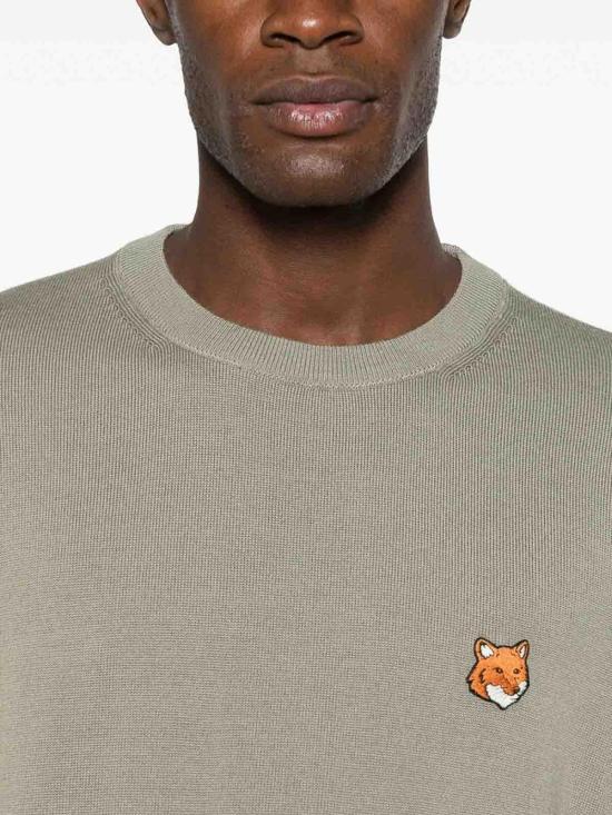 25FW 메종키츠네 폭스 헤드 메리노 레귤러 스웨터 PM00801KT1881 Green - MAISON KITSUNE