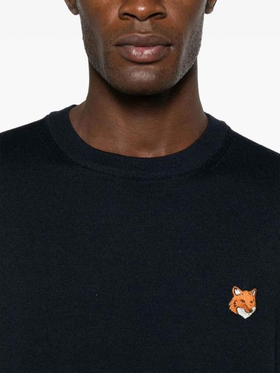 25FW 메종키츠네 폭스 헤드 메리노 레귤러 스웨터 PM00801KT1881 Black - MAISON KITSUNE