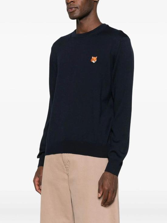 25FW 메종키츠네 폭스 헤드 메리노 레귤러 스웨터 PM00801KT1881 Black - MAISON KITSUNE