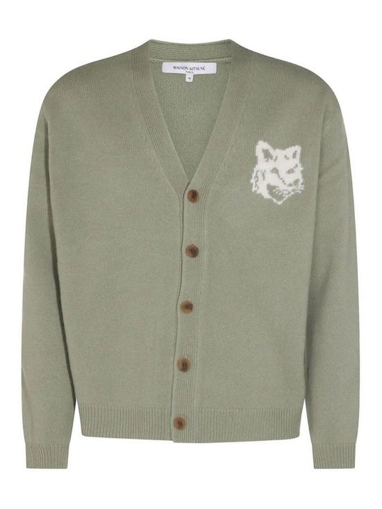 25FW 메종키츠네 폭스 헤드 인타르시아 메리노 가디건 PM00509KM0329S Green