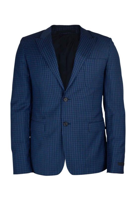  프라다 자켓 체크무늬가 있는 맞춤형 파란색 울 재킷