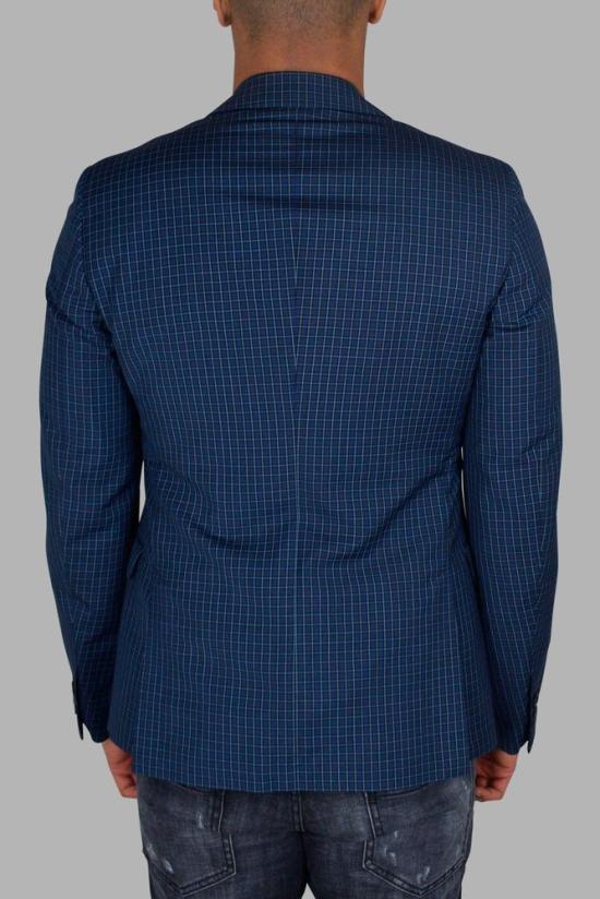  프라다 자켓 체크무늬가 있는 맞춤형 파란색 울 재킷 - PRADA