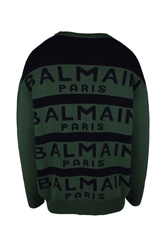  발망 니트웨어 짙은 녹색 울 스웨터 - BALMAIN