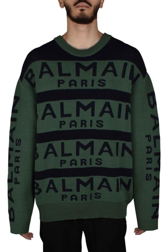 발망 니트웨어 짙은 녹색 울 스웨터 - BALMAIN