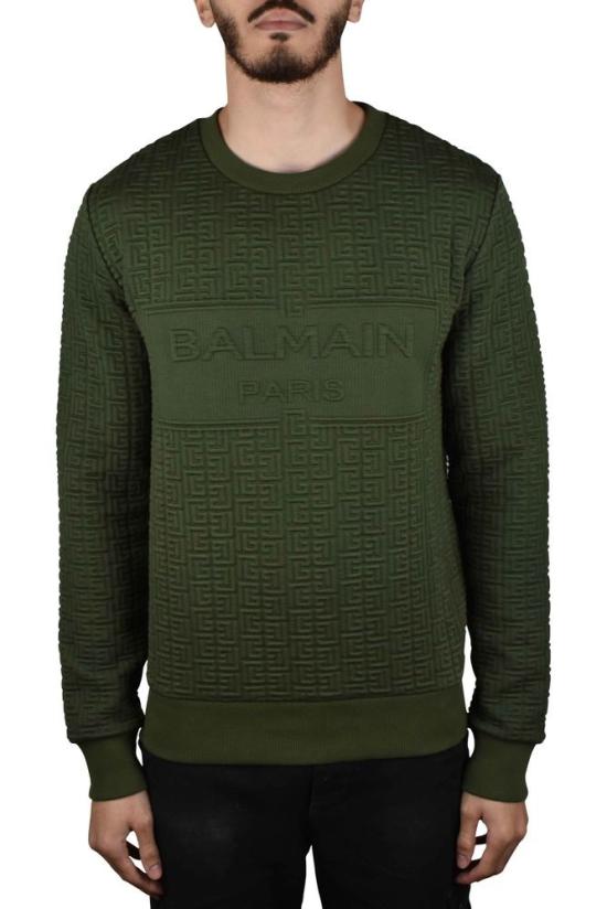  발망 탑 모노그램 디자인이 있는 질감 있는 면 스웨트셔츠 - BALMAIN