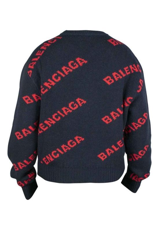  발렌시아가 니트웨어 빨간색 로고 프린트가 있는 크롭 울 스웨터 - BALENCIAGA